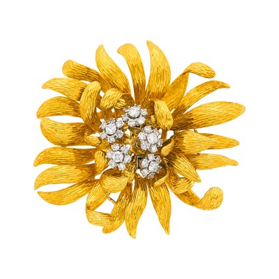 Lot 24 - Two-Color Gold and Diamond 'En Tremblant' Flower Brooch