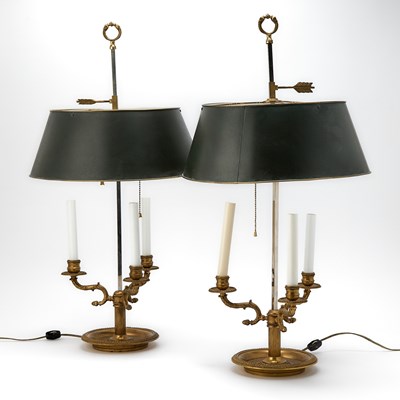 Lot 129 - Pair of Louis XVI Style Gilt-Metal Three Light Bouillotte Lamps