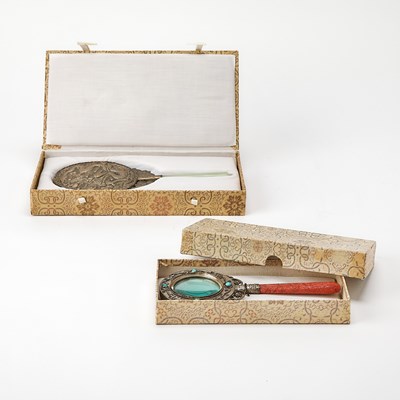 Lot 3325 - Chinese Style Faux Jade-Handled Hand Mirror