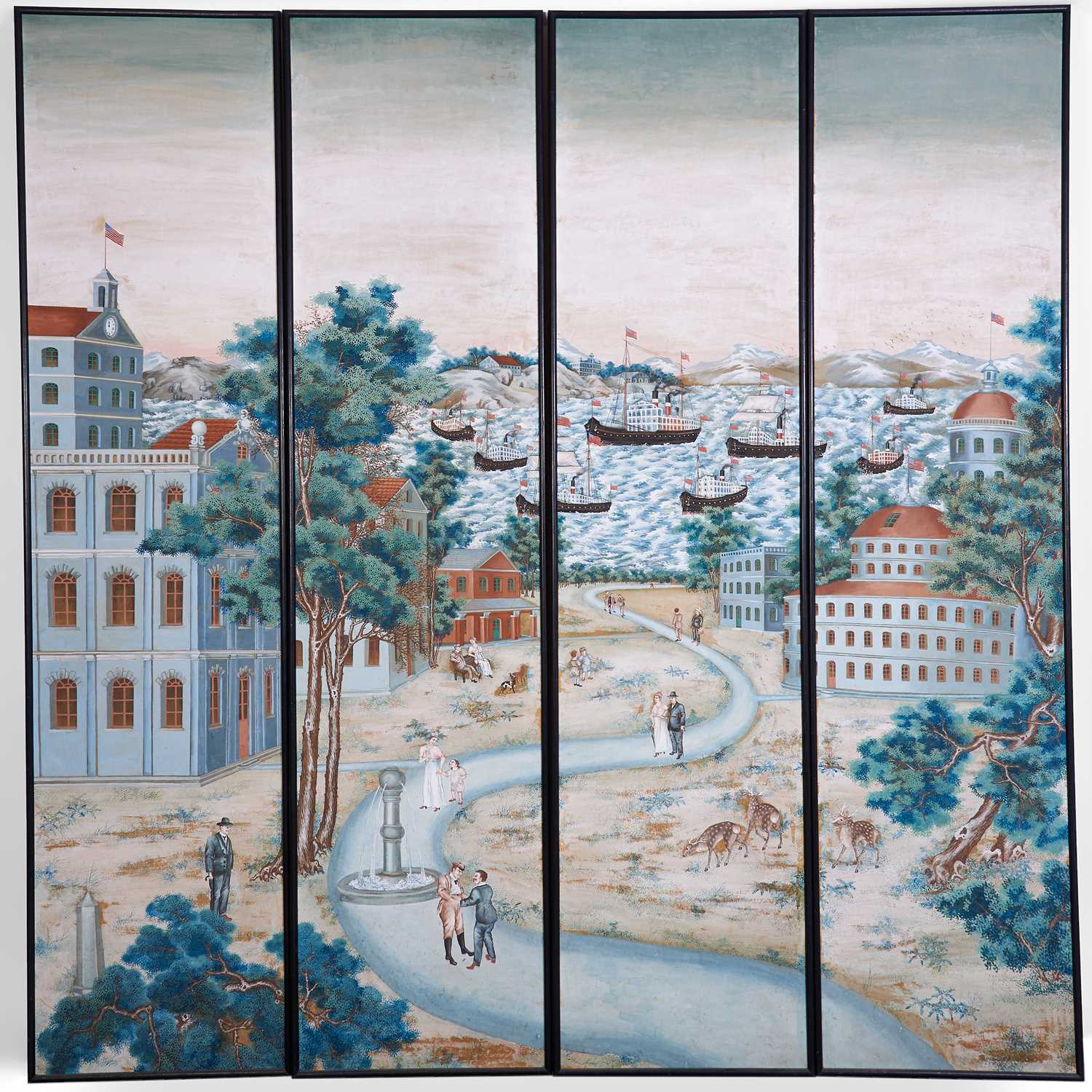 Lot 12 - A Rare and Unusual Set of Four Chinese Export Wallpaper Panels for the American Market