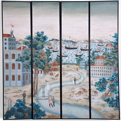 Lot 12 - A Rare and Unusual Set of Four Chinese Export Wallpaper Panels for the American Market