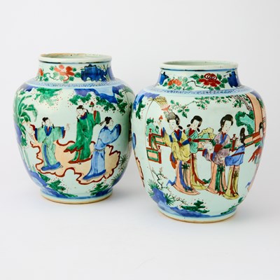 Lot 203 - A Pair of Chinese Wucai Porcelain Jars