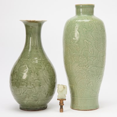 Lot 202 - Two Chinese Longquan Celadon Vases