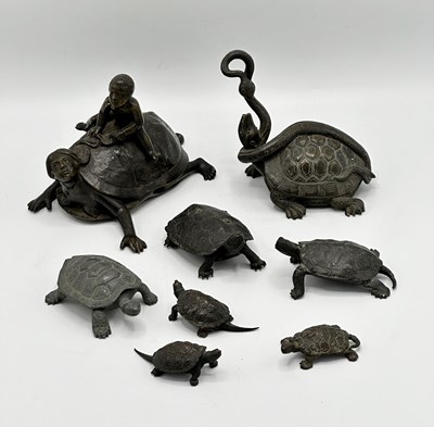 Lot 1126 - Eight Cast Bronze Turtles
