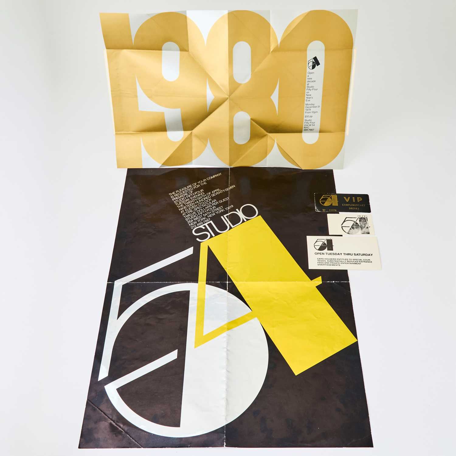 Lot 232 - The poster-sized invitation to the opening of Studio 54 with other ephemera