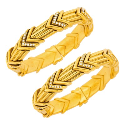 Lot 55 - Pair of Gold, Steel and Diamond Bracelets