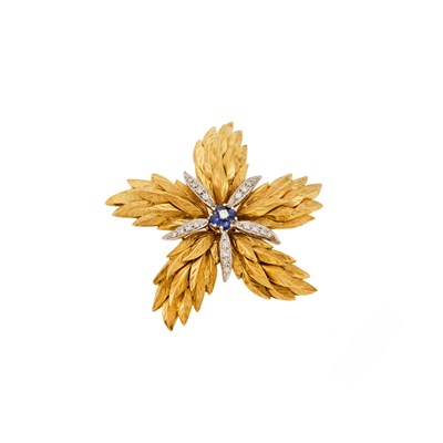 Lot 1037 - Tiffany & Co. Gold, Sapphire and Diamond Flower Brooch