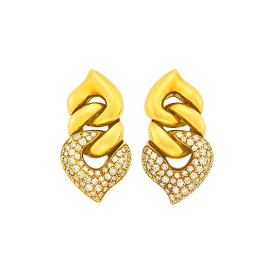 Lot 63 - Bulgari Pair of Gold and Diamond 'Doppio Cuore' Earclips