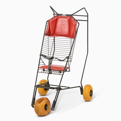 Lot 387 - French Metal, Rubber and Upholstered Child's Stroller