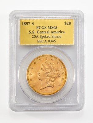 Lot 28 - United States. 1857-S Liberty Head Double Eagle. PCGS MS-65, S.S. Central America Recovery.