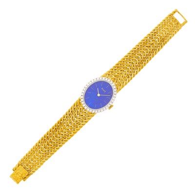 Lot 123 - Piaget Two-Color Gold, Lapis and Diamond Mesh Wristwatch, Ref. 6826K 35