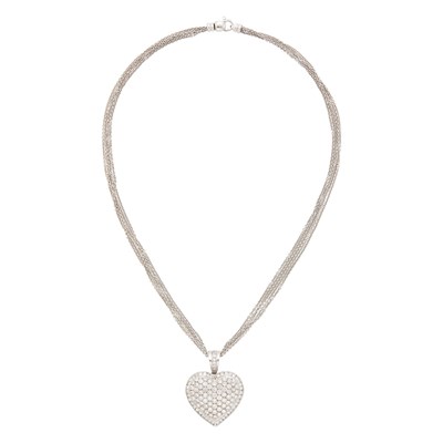 Lot 68 - White Gold and Diamond Heart Pendant with Multistrand Chain Necklace