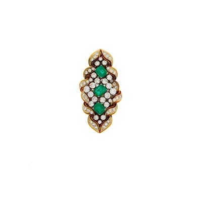 Lot 1248 - Two-Color Gold, Emerald and Diamond Ring