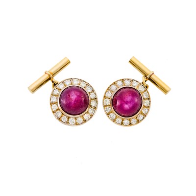 Lot 1138 - Pair of White Gold, Star Ruby and Diamond Cufflinks