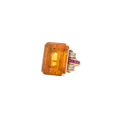 Lot 1179 - Rose Gold, Platinum, Citrine, Ruby and Diamond Ring
