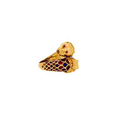 Lot 1193 - Gold and Enamel Chimera Ring