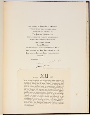 Lot 262 - The illustrated Ulysses, signed by Matisse and Joyce