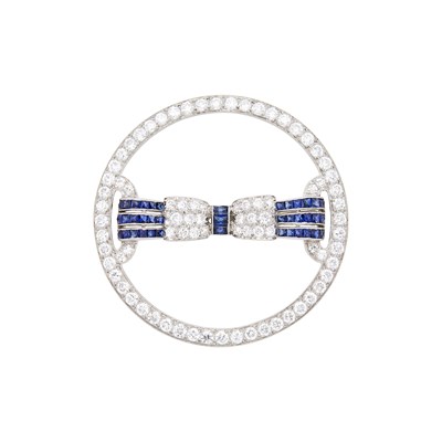 Lot 54 - Platinum, Diamond and Sapphire Circle Brooch