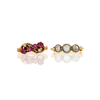 Lot 1110 - Gold, Platinum and Diamond Ring and Rose Gold, Pink Tourmaline and Cultured Pearl Ring