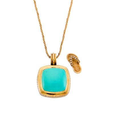 Lot 1303 - Gold Chain Necklace, Sandal Pendant and David Yurman Silver, Gold and Turquoise Pendant