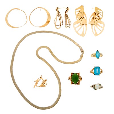 Lot 1261 - Group of Gold, White Gold, Low Karat Gold and Gem-Set Jewelry