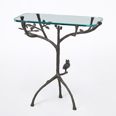 Lot 759 - Giacometti Style Patinated Iron and Glass Drinks Table