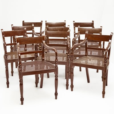 Lot 148 - Set of Ten Regency Mahogany Caned Dining Chairs