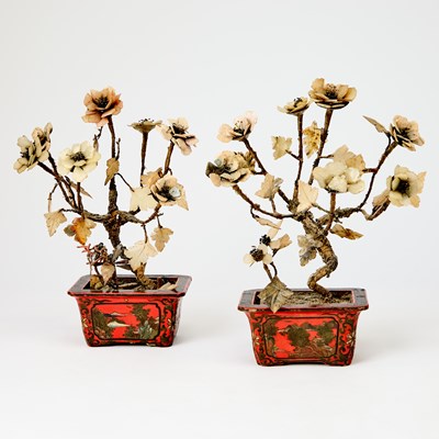 Lot 131 - Pair of Chinese Lacquered Planters and Hardstone Flowers