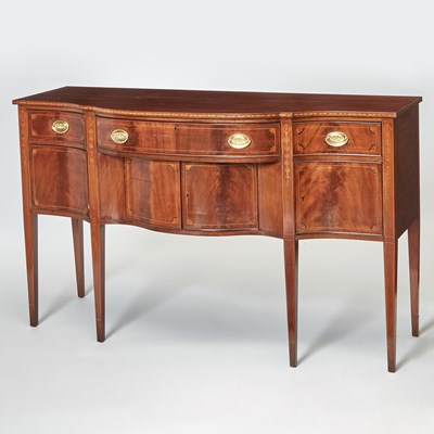 Lot 158 - George III Style Inlaid Mahogany Serpentine Sideboard