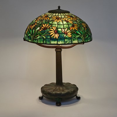 Lot 245 - Tiffany Studios Bronze and Leaded Glass Black-Eyed Susan Table Lamp