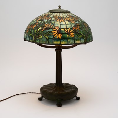Lot 245 - Tiffany Studios Bronze and Leaded Glass Black-Eyed Susan Table Lamp