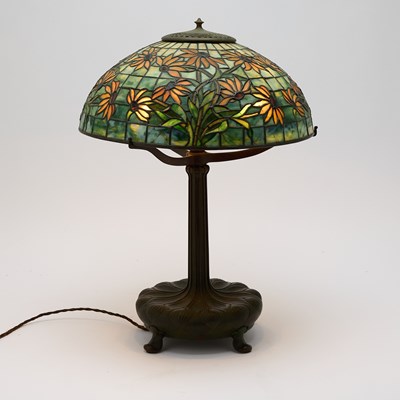 Lot 245 - Tiffany Studios Bronze and Leaded Glass Black-Eyed Susan Table Lamp