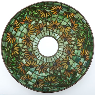 Lot 245 - Tiffany Studios Bronze and Leaded Glass Black-Eyed Susan Table Lamp