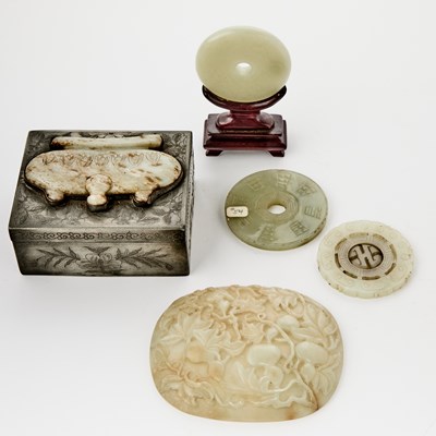 Lot 432 - A Group of Chinese White and Celadon Jade Plaques