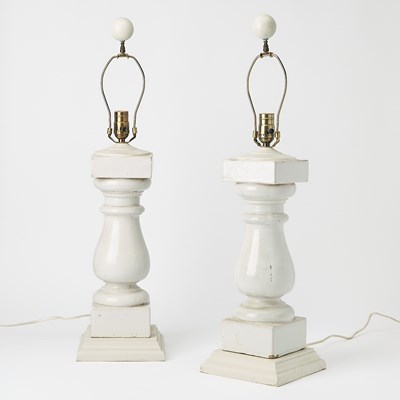 Lot 766 - Pair of White Glazed Cement Table Lamps