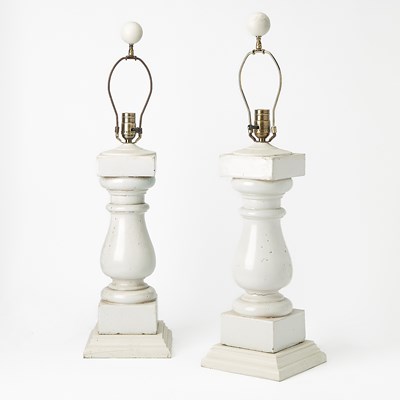 Lot 767 - Pair of White Glazed Cement Table Lamps