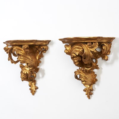 Lot 628 - Pair of Italian Rococo Style Carved Giltwood Brackets