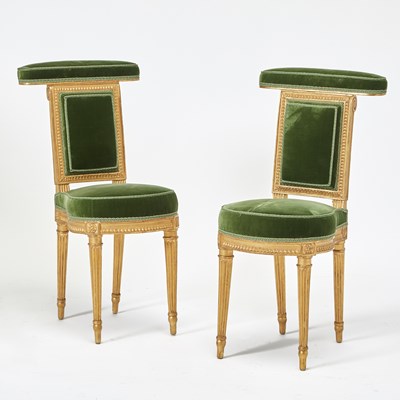 Lot 322 - Pair of Louis XVI Carved Giltwood Chaises Voyeuses