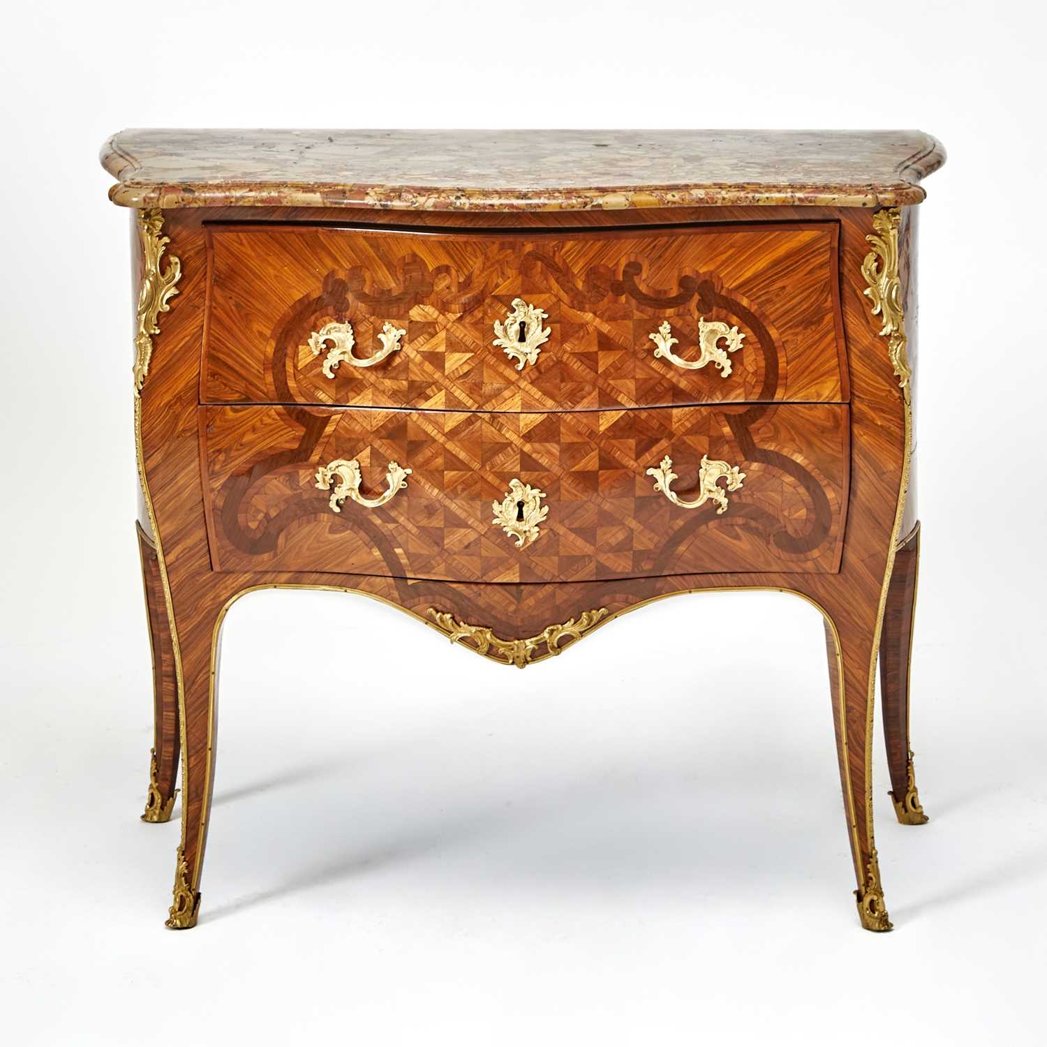 Lot 312 - Fine Louis XV Ormolu-Mounted Kingwood, Tulipwood, Amaranth Marquetry and Parquetry Commode