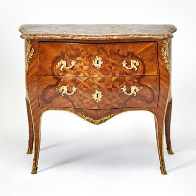 Lot Fine Louis XV Ormolu-Mounted Kingwood, Tulipwood, Amaranth Marquetry and Parquetry Commode