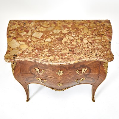 Lot 312 - Fine Louis XV Ormolu-Mounted Kingwood, Tulipwood, Amaranth Marquetry and Parquetry Commode