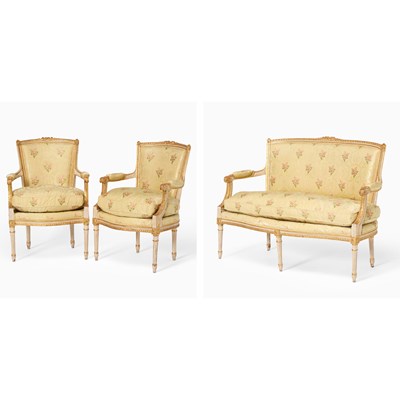 Lot 348 - Louis XVI Style Parcel Gilt and White Lacquered Salon Suite