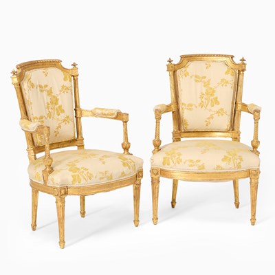 Lot 317 - Pair of Louis XVI Carved Giltwood Fauteuils en Cabriolet