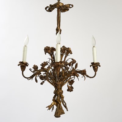 Lot 350 - Louis XVI Style Porcelain-Mounted Gilt Bronze Four-Light Chandelier