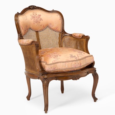 Lot 344 - Louis XV Style Caned Seat Carved Walnut Bergere