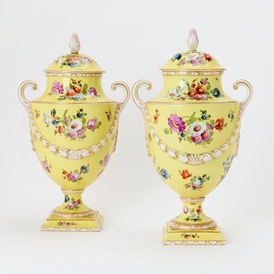 Lot 346 - Pair of Dresden Porcelain Two-Handled Vases and Covers