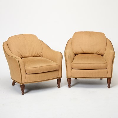 Lot 160 - Pair of Upholstered Mahogany Club Chairs