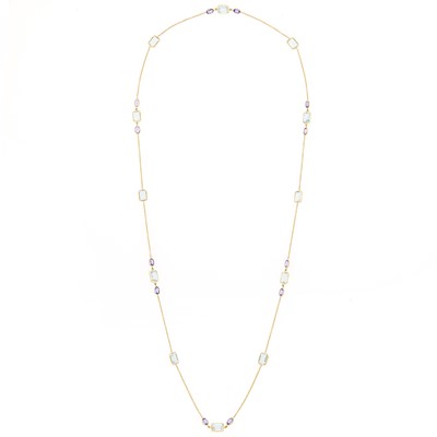 Lot 1092 - Gold, Aquamarine and Tanzanite Necklace