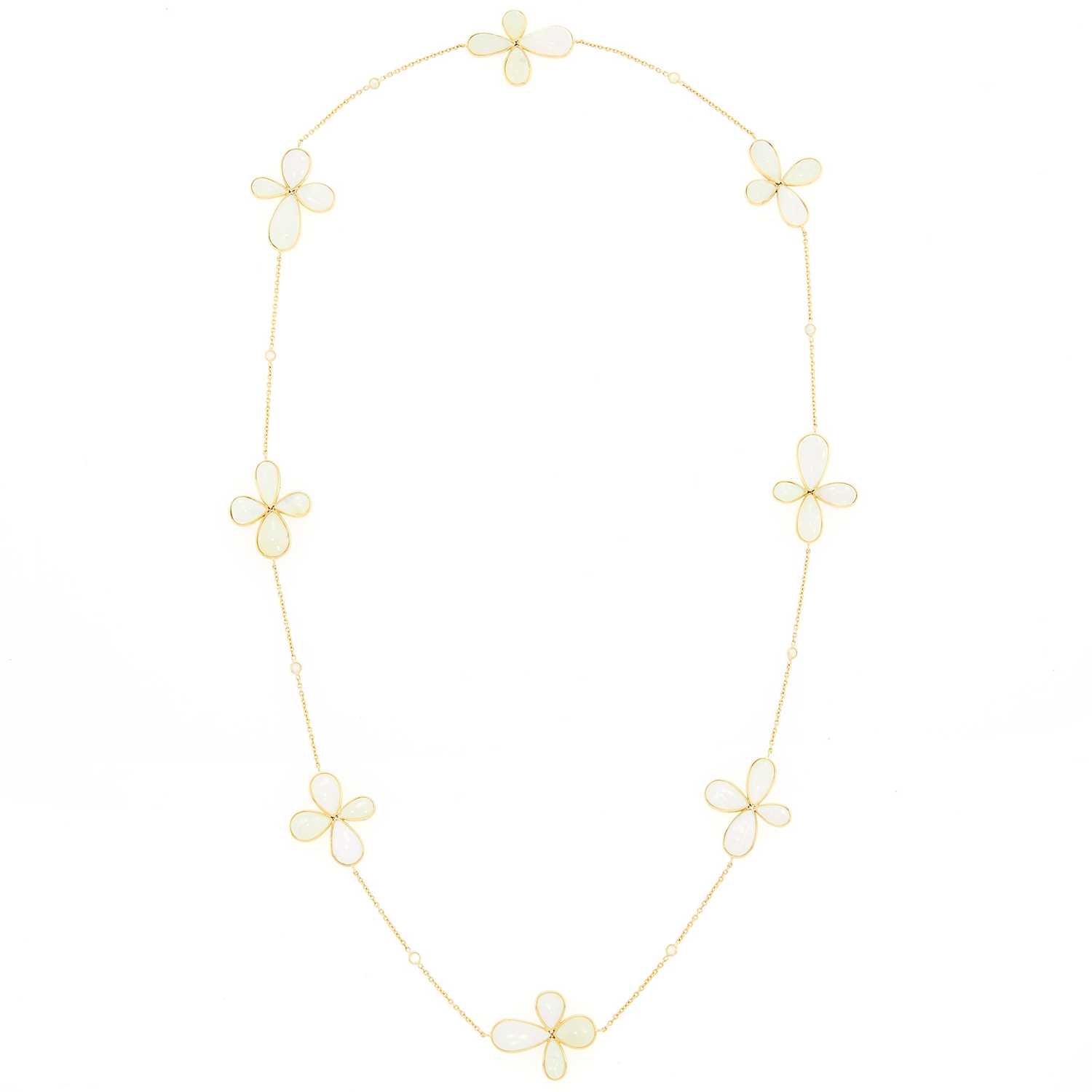 Lot 1029 - Gold and Opal and Diamond Flower Necklace