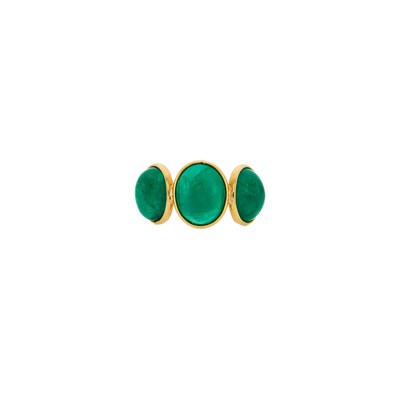 Lot 1208 - Gold and Cabochon Emerald Ring